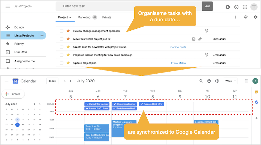 Organiseme task synchronized to Google Calendar
